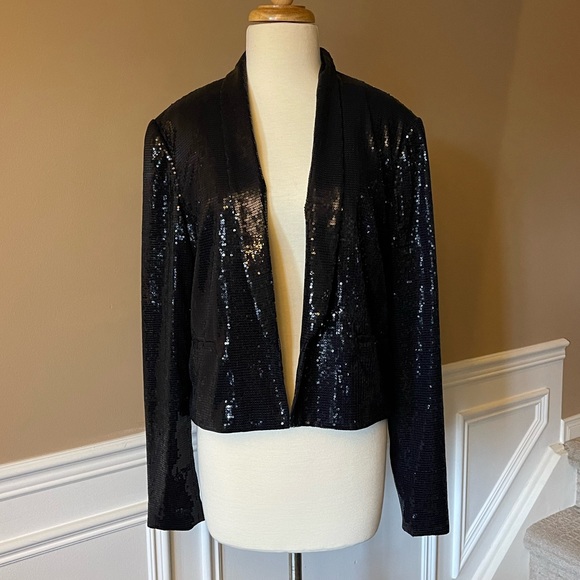 Cropped Black Sequin Jacket - Picture 1 of 9